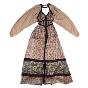 Tamara Mellon Silk Blend Leopard Print Metallic Maxi Dress Beige Size US 0